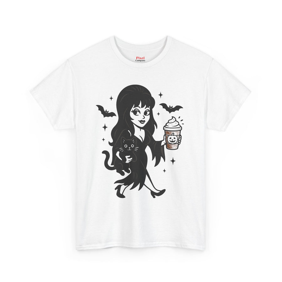 Elvira Gothic Halloween Coffee Witch Graphic Tee – Pixel Company