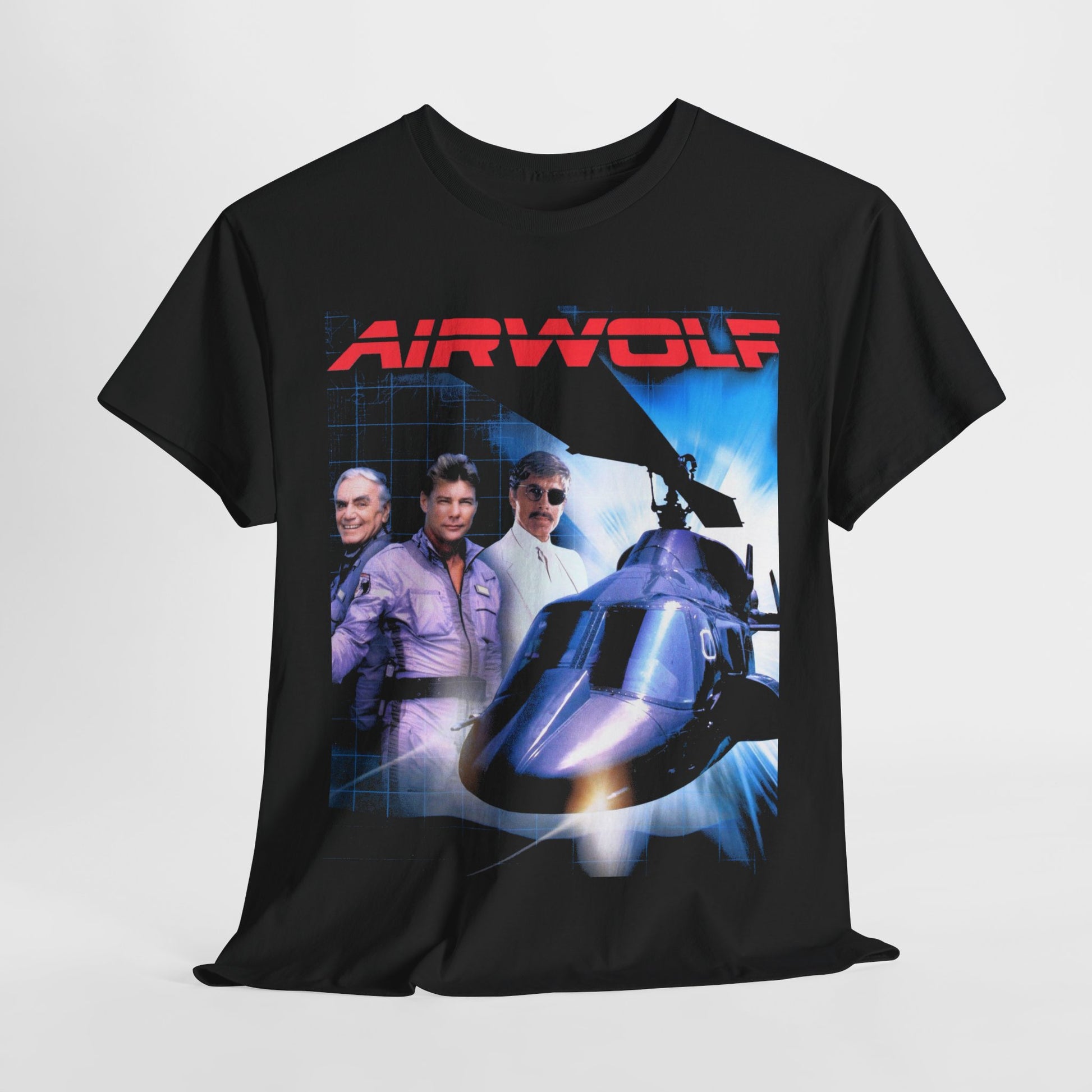 Airwolf 80s action helicopter TV show graphic t-shirt, unisex heavy-cotton